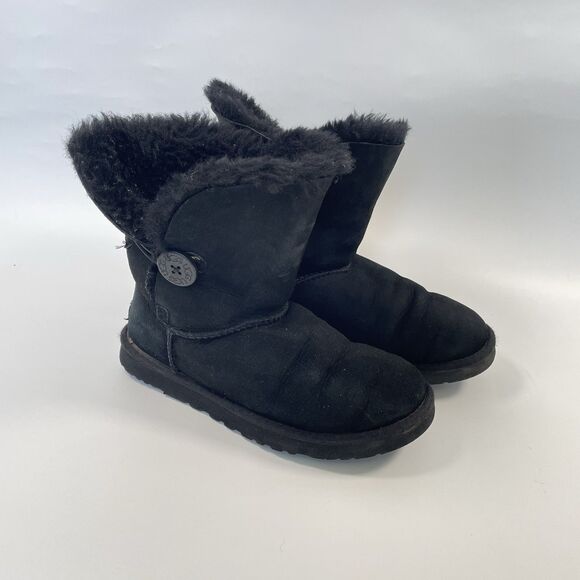 Ugg Australia Bailey Button 5803 Black Suede Sheepskin Boots Women’s Size 7 - Picture 1 of 12